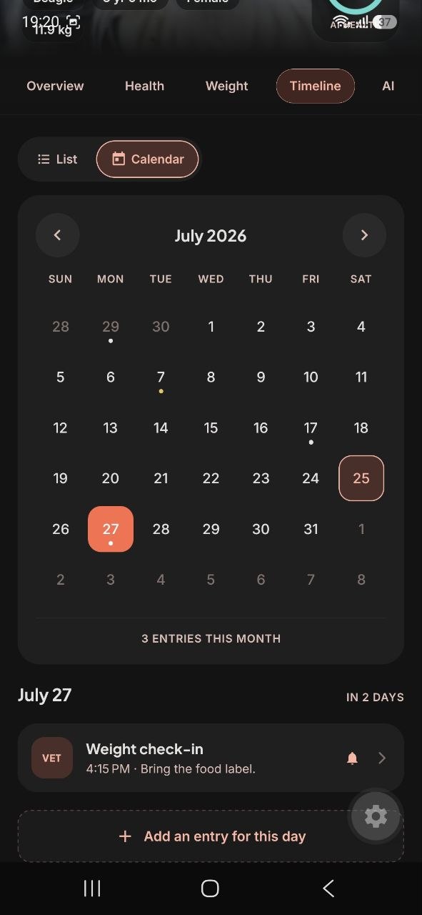 Care calendar