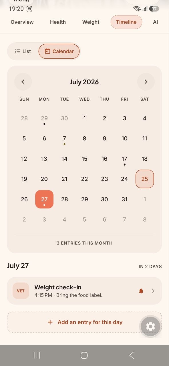 Care calendar